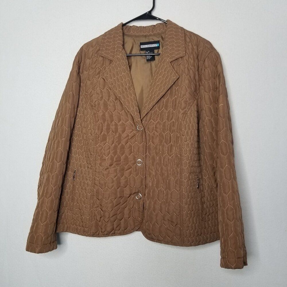 Requirements Brown Quilted Light Weight Jacket Button Up Women's Size XL